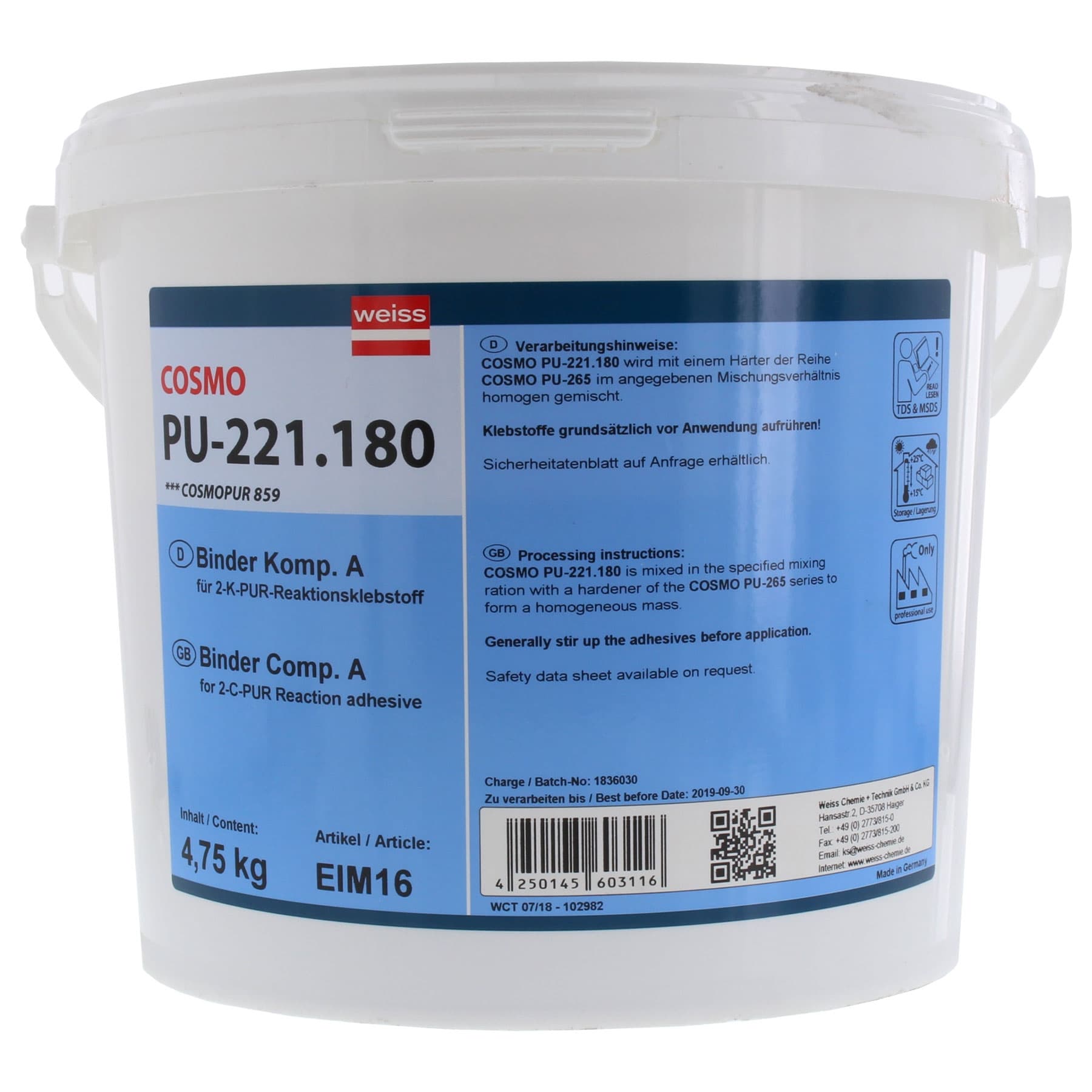SONDERPOSTEN COSMO 2K-Binder PU-221.180 4,75 kg, Farbbehälter