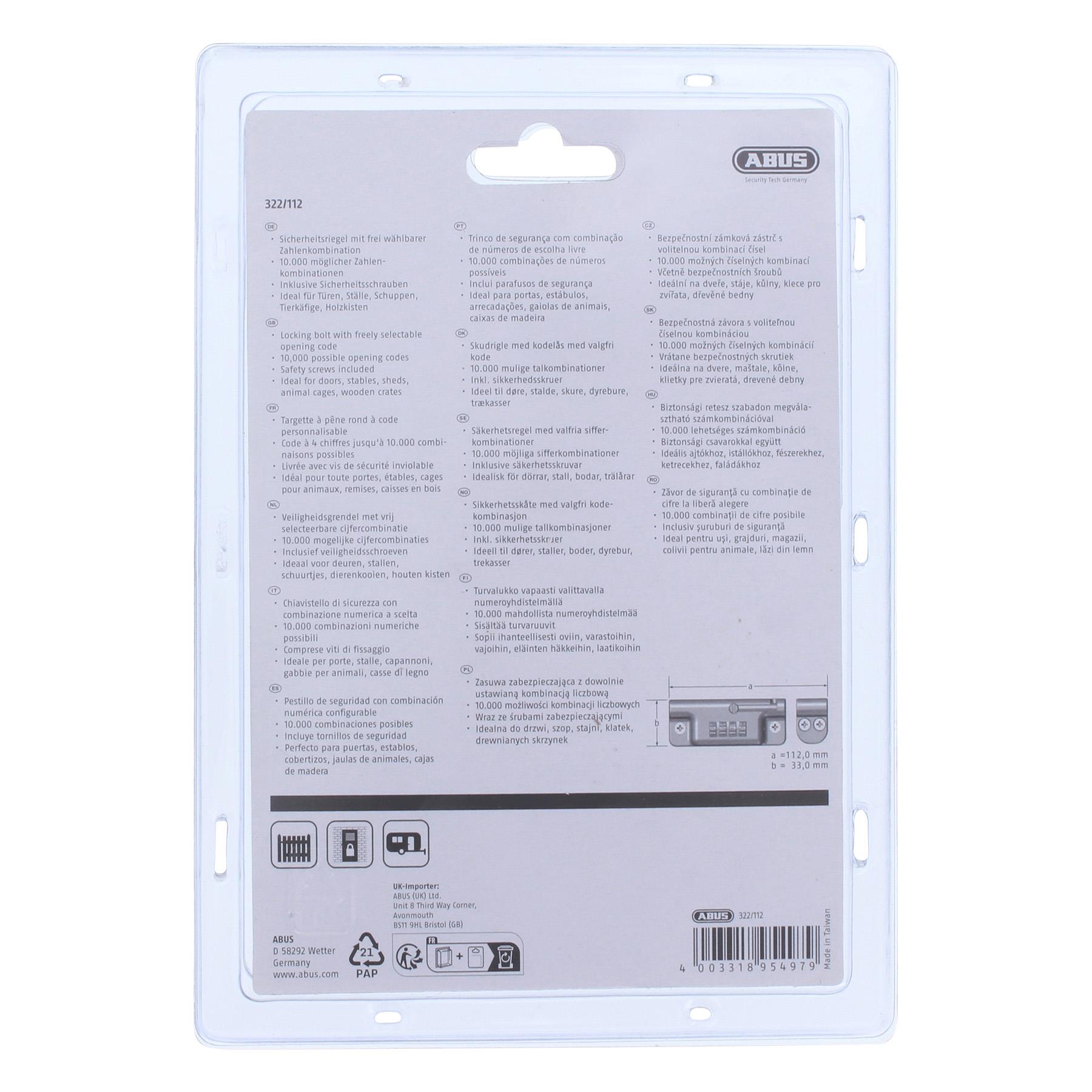 ABUS Sicherheitsriegel mit Zahlenkombination 322/112 schwarz CL/DFNLI, Computer, Elektronik, Tablet-Computer, Text