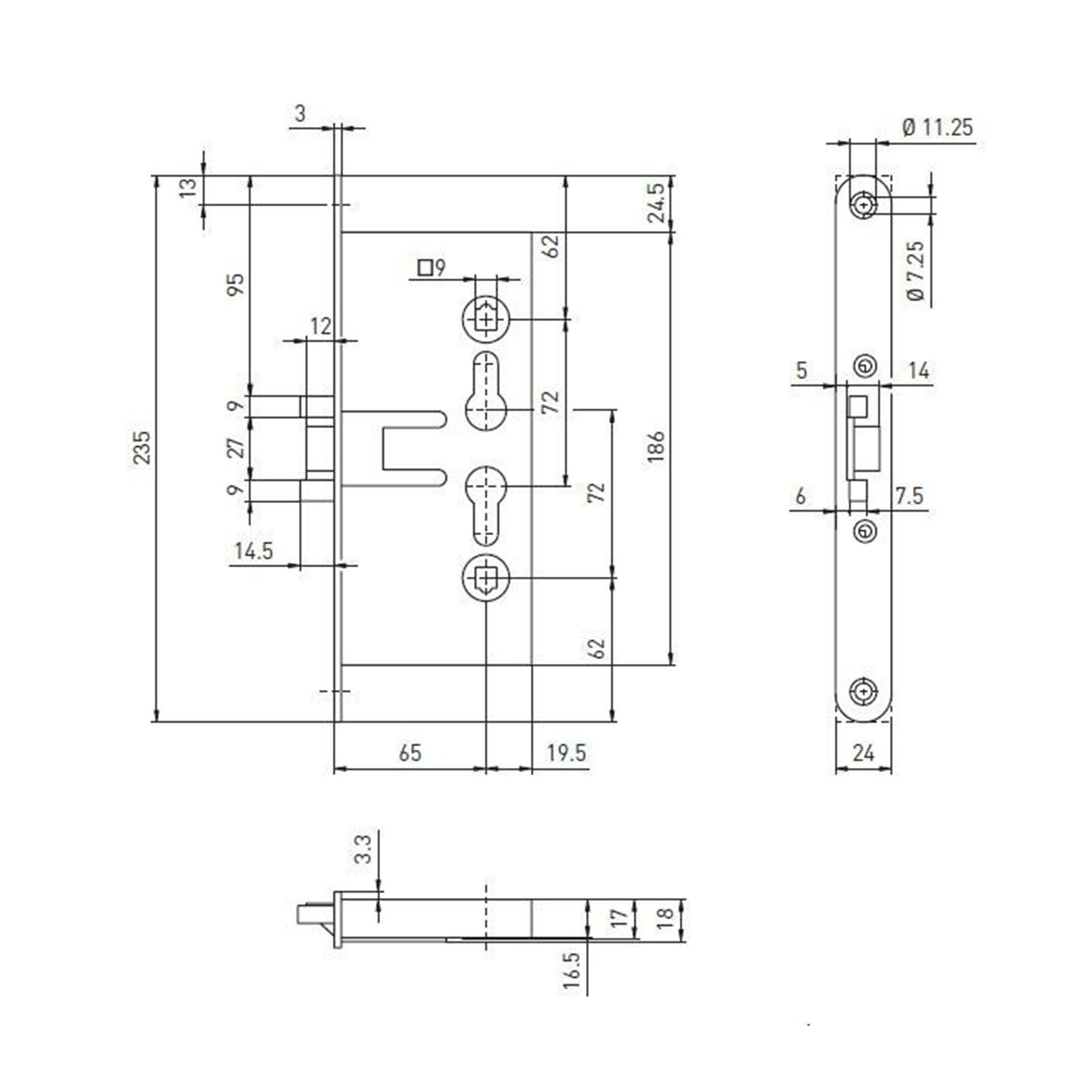 BMH Panikschloss Stahltürschloss für FH Tür 65/72/9 1759 PZW Wechselfunktion E, Schaubild