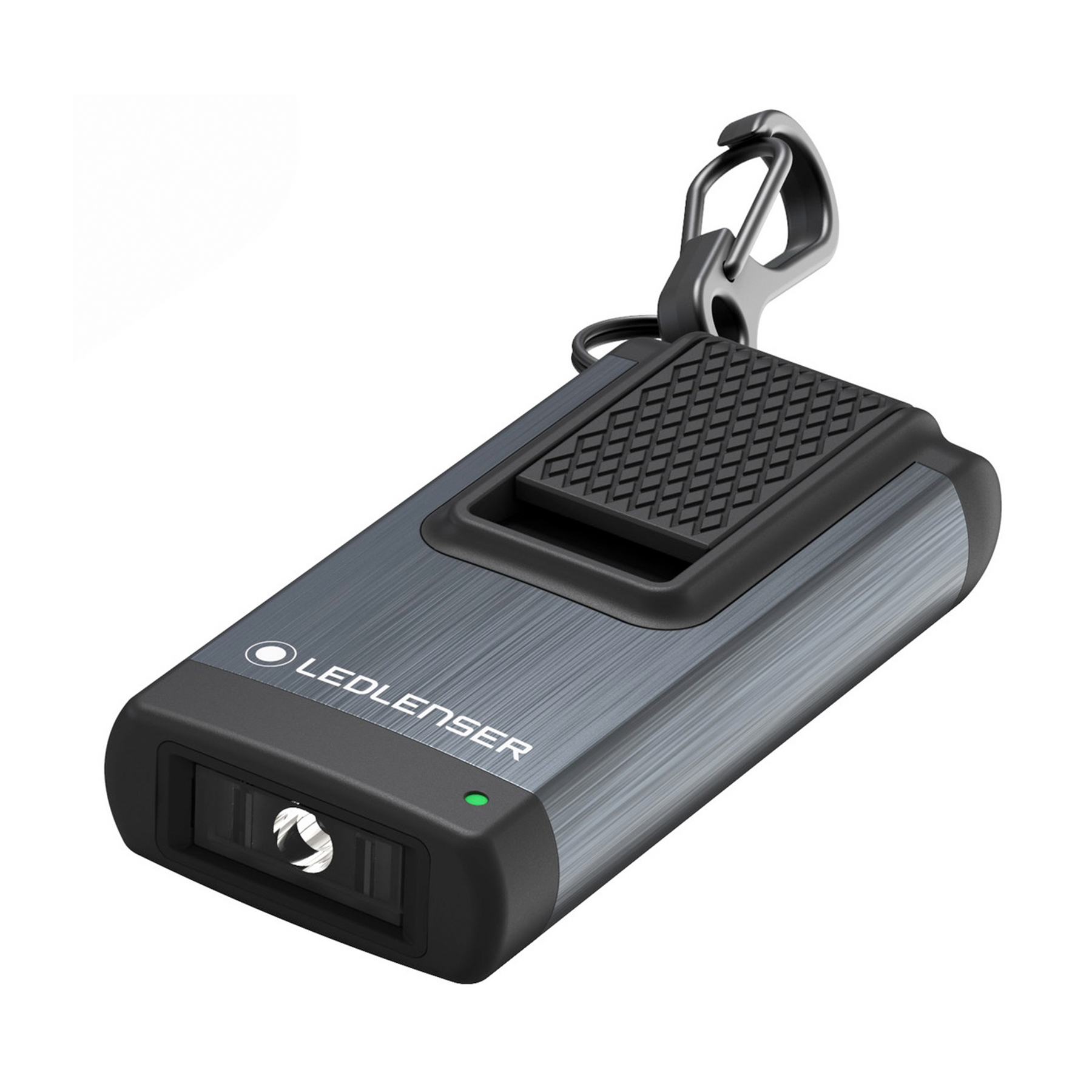 LEDLENSER Schlüsselleuchte K4R grau mit Akku Schlüsselbundleuchte mit Karabinerhaken, Adapter, Elektronik