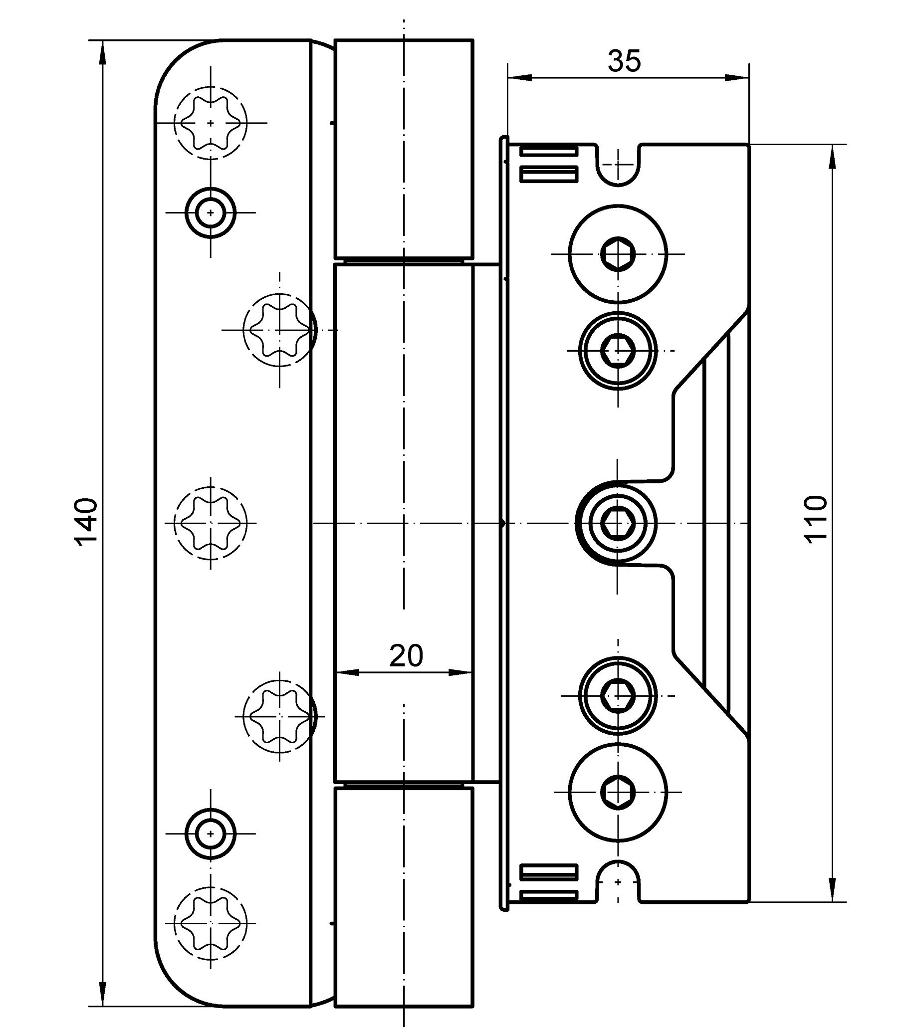 Simonswerk BAKA Protect 4010 3D FD MSTS Einfräsband für Holzhaustüren topzink (1 Satz), CAD-Diagramm, Diagramm