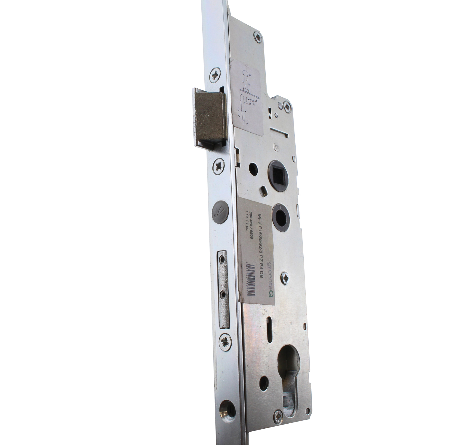 greenteQ Mehrfachverriegelung Flachstulp 16 mm 35/92 Vierkant 8 mm PZ mit 4 Pilzzapfen drückerbetätigt verzinkt MSM36124G