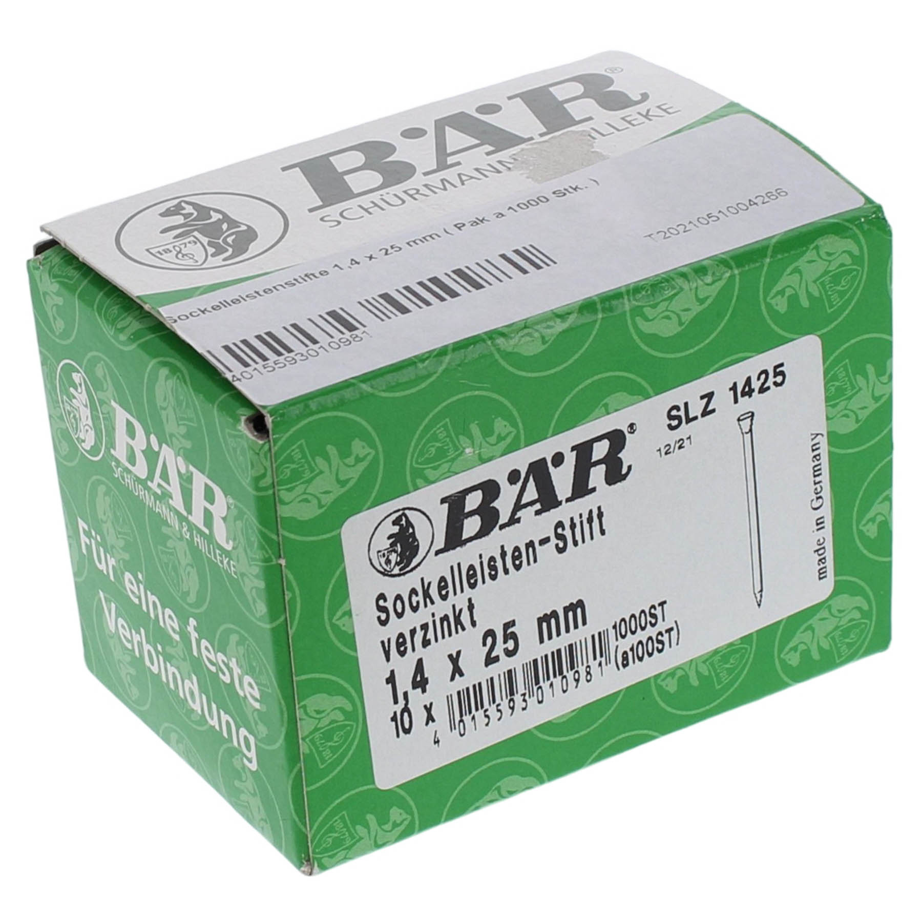 BÄR Sockelleistenstifte 1,4 x 25 mm 1000 Stück, Kiste, Karton