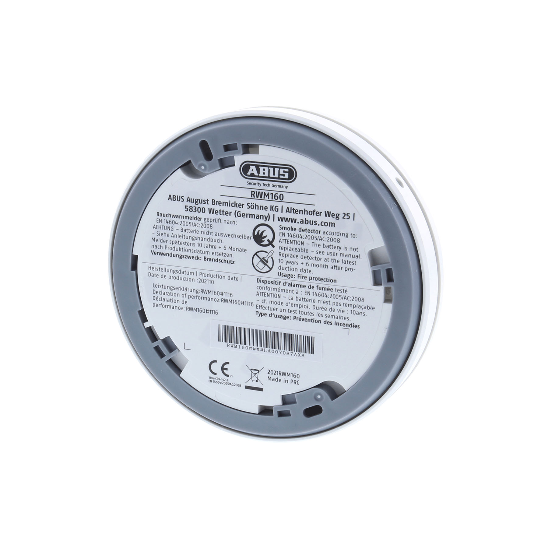 ABUS Rauchmelder 10 Jahre Rauchwarnmelder RWM160 flaches Design