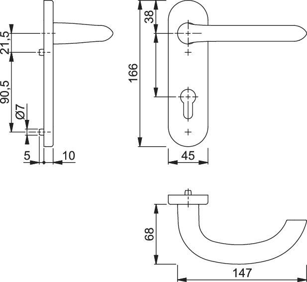 HOPPE Kurzschildgarnitur Serie Marseille FS-1138F/353K PZ Vierkant 9 mm TS = 40 mm F1 silberfarbig eloxiert 2356262, CAD-Diagramm, Diagramm