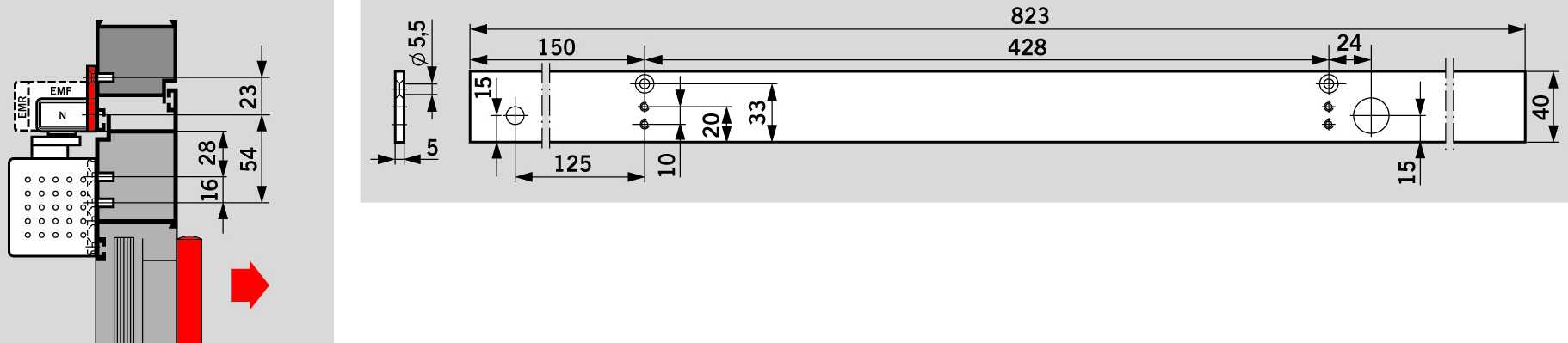Dorma Montageplatte G-EMR 140° Neu silberfarbig Contur Design, Diagramm, Handlung