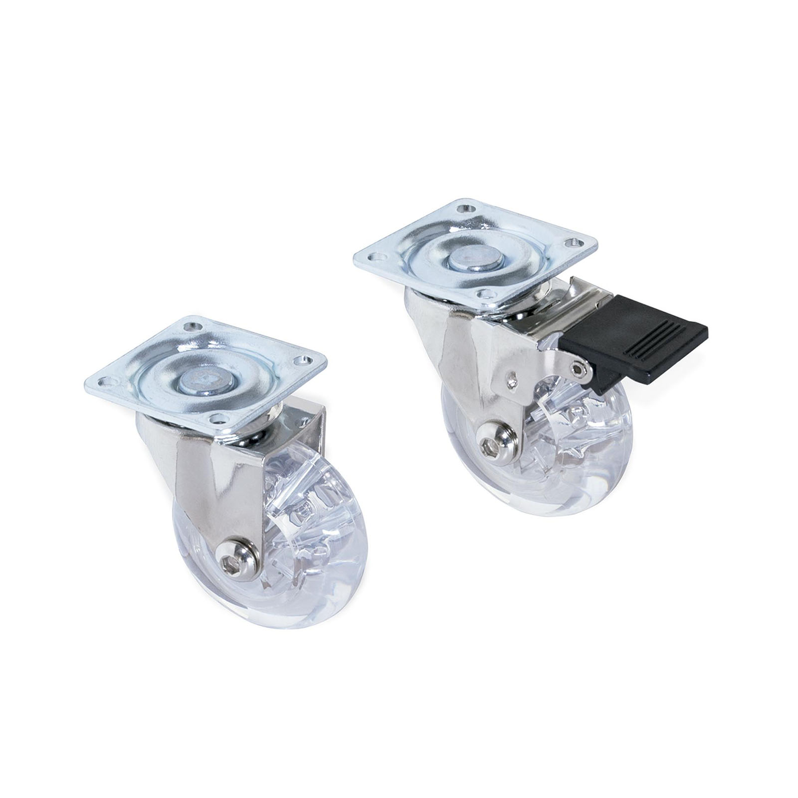 Emuca Rolle mit Bremse und Anschraubplatte D75 mm Stah/ Kunststoff transparent, Klammer, Klammer