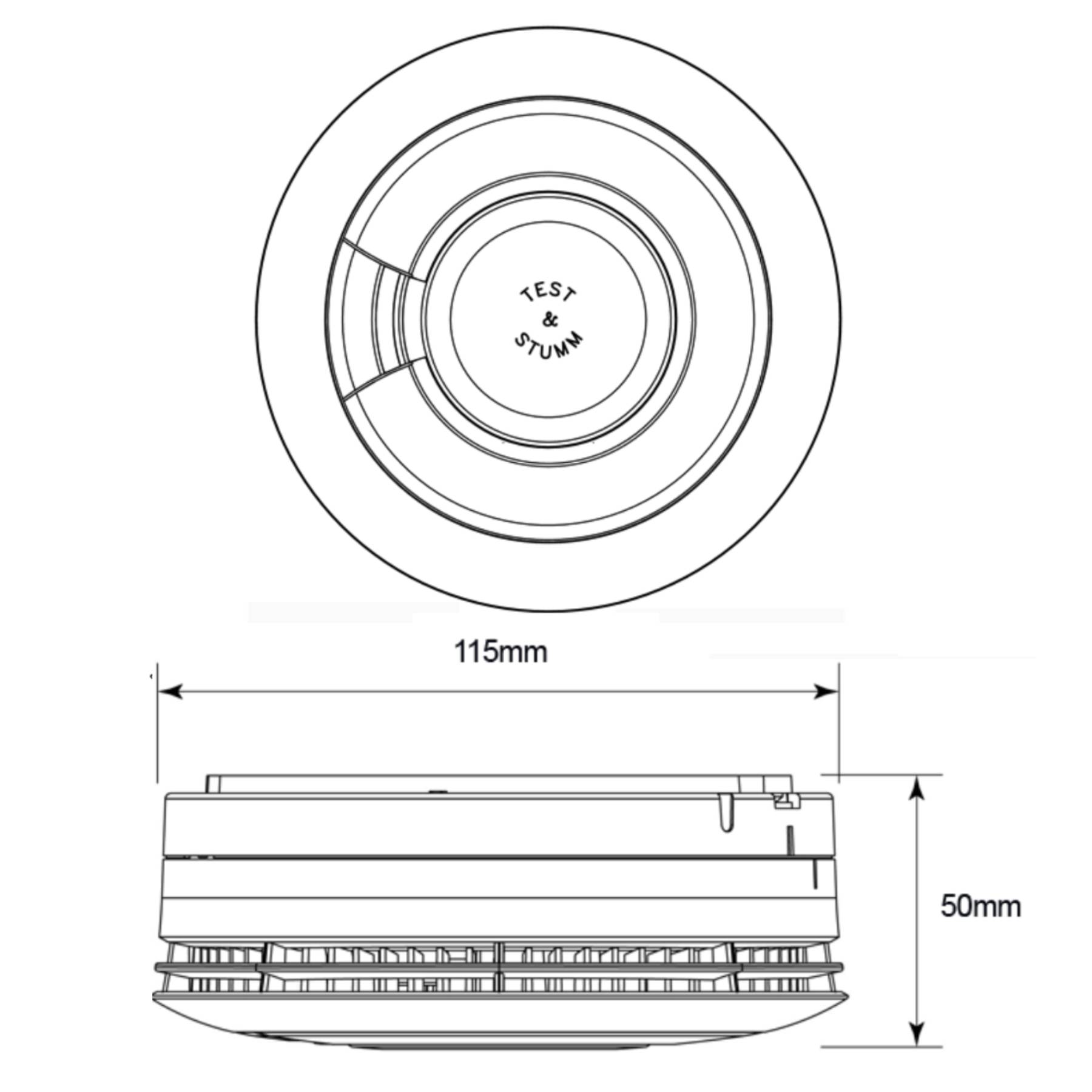 Ei Electronics 10-Jahres-Rauchmelder mit Lithiumbatterie, weiß, Ei650, CAD-Diagramm, Diagramm, Handlung