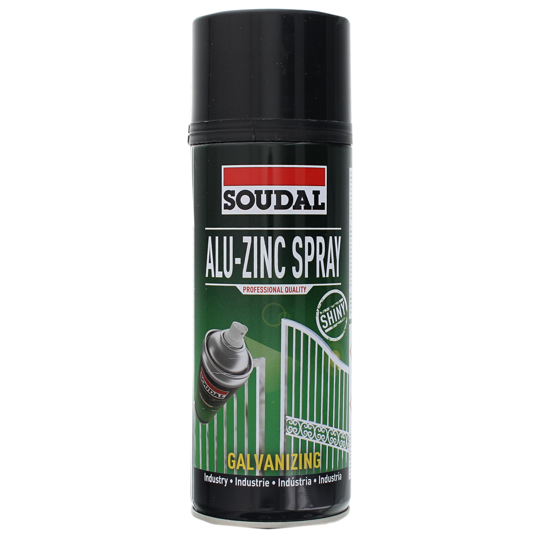 Soudal Alu-Zink Spray Shiny 400 ml, Zinn, Kann, Spraydose, Flasche, Shaker