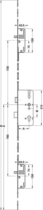 KFV Haustürschloss Mehrfachverriegelung AS 2372 55/72/8 F20 2 Bolzen B001, Schaubild