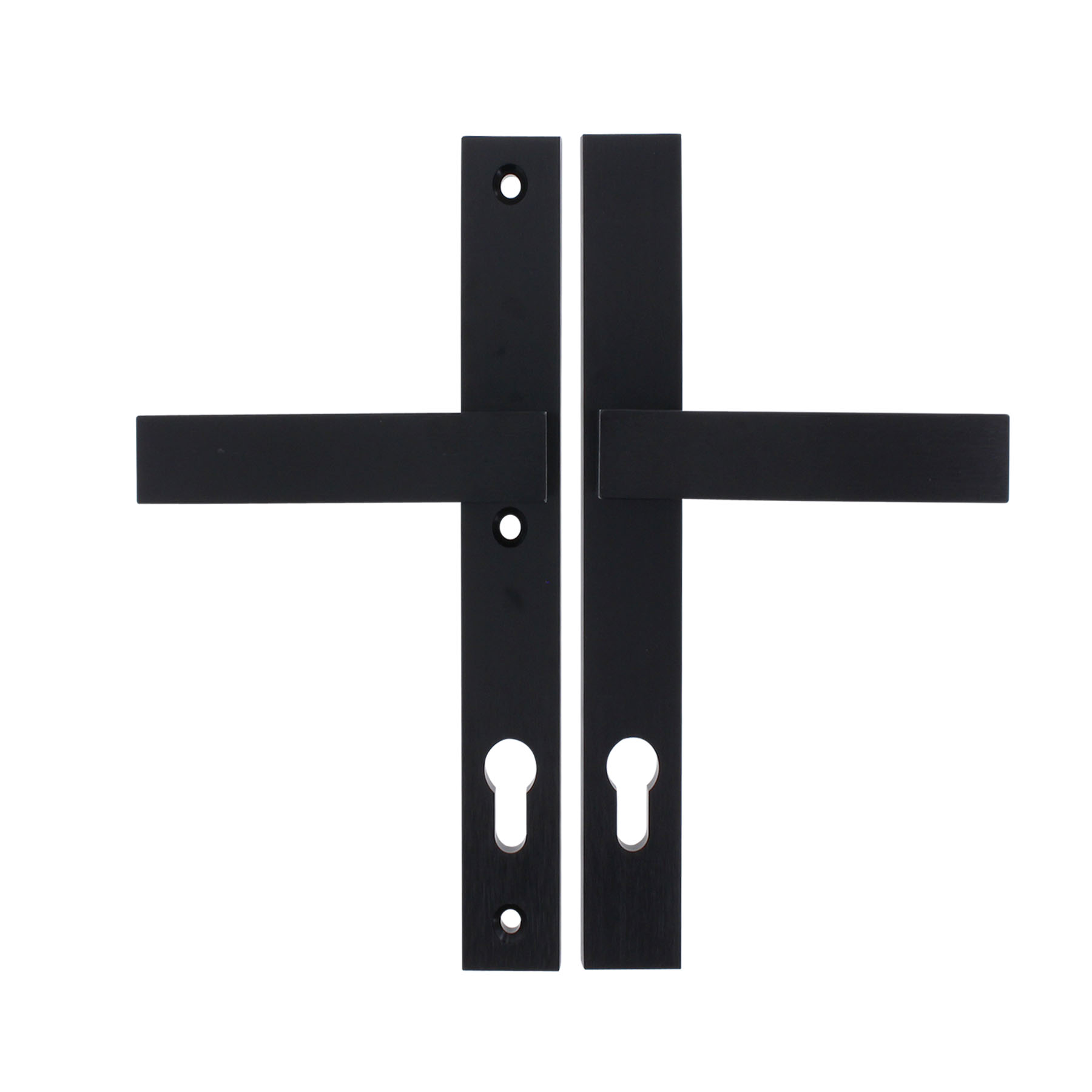 BLACK BEAUTY ToniTec® Schmalrahmen-Drückergarnitur „LEON“ PZ 92 mm Schild eckig 35 mm F9005 schwarz gebürstet universal 070264, Kreuz, Symbol, Kreuz, Symbol