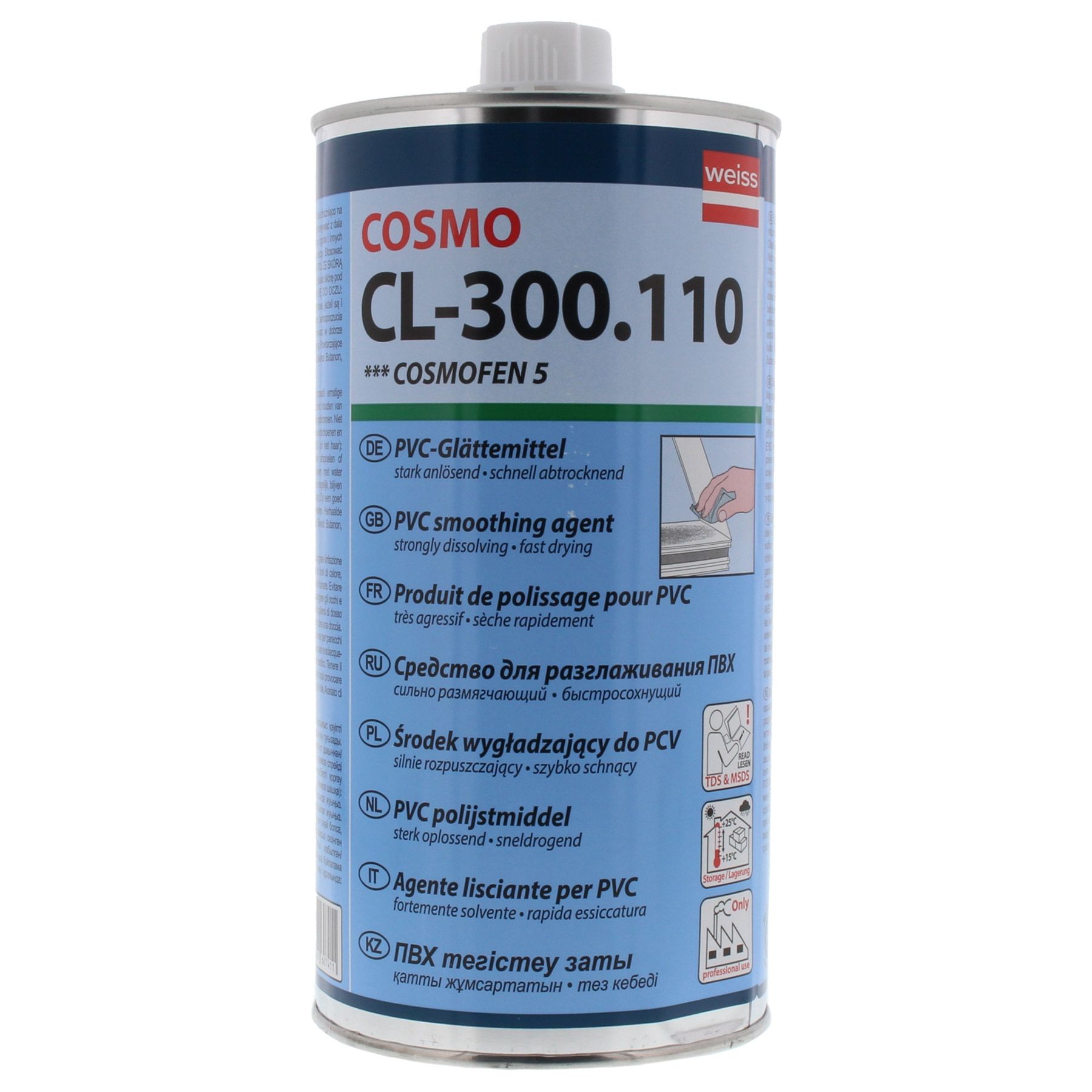 COSMO CL-300 PVC Reiniger Glättemittel 1000 ml Glättmittel, Zinn, Kann, Spraydose