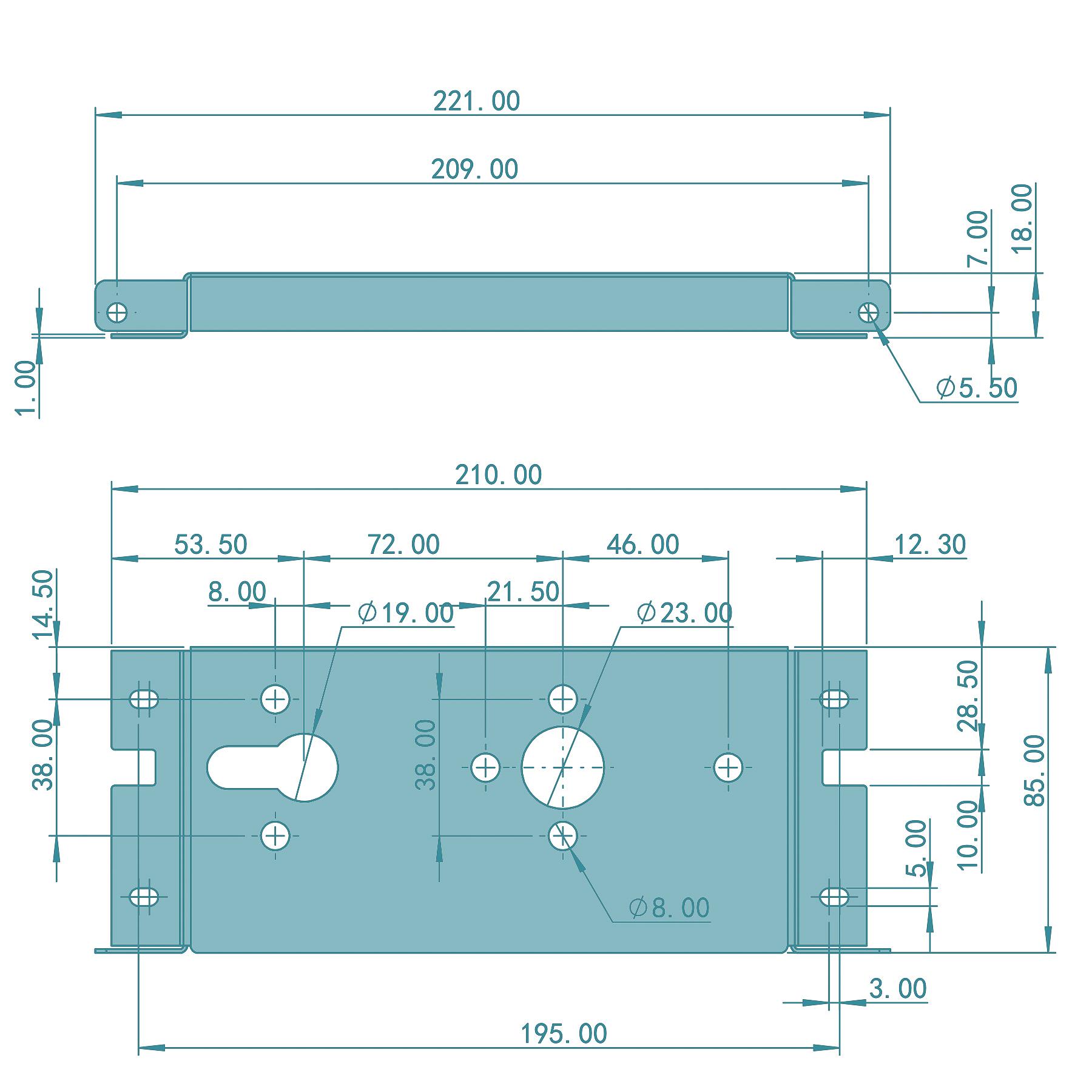 FEPS Trim universal Schlosstasche FE-ST001-RS DIN-Rechts 221 x 85 x 18 mm für Tür- Einsteckschloss 55/72, Schaubild