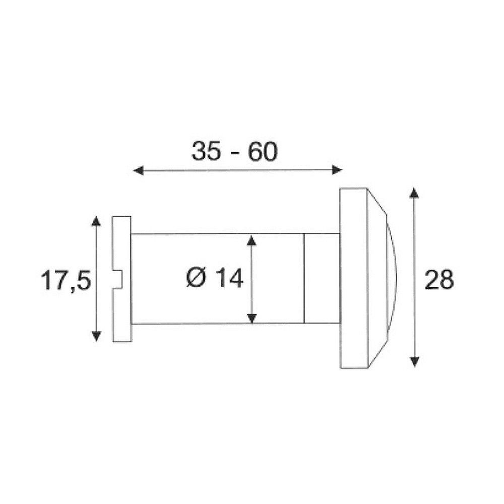 ToniTec Türspion Spion 14 mm 200° messing verchromt TS 35-60mm, Diagramm, Handlung, Messungen