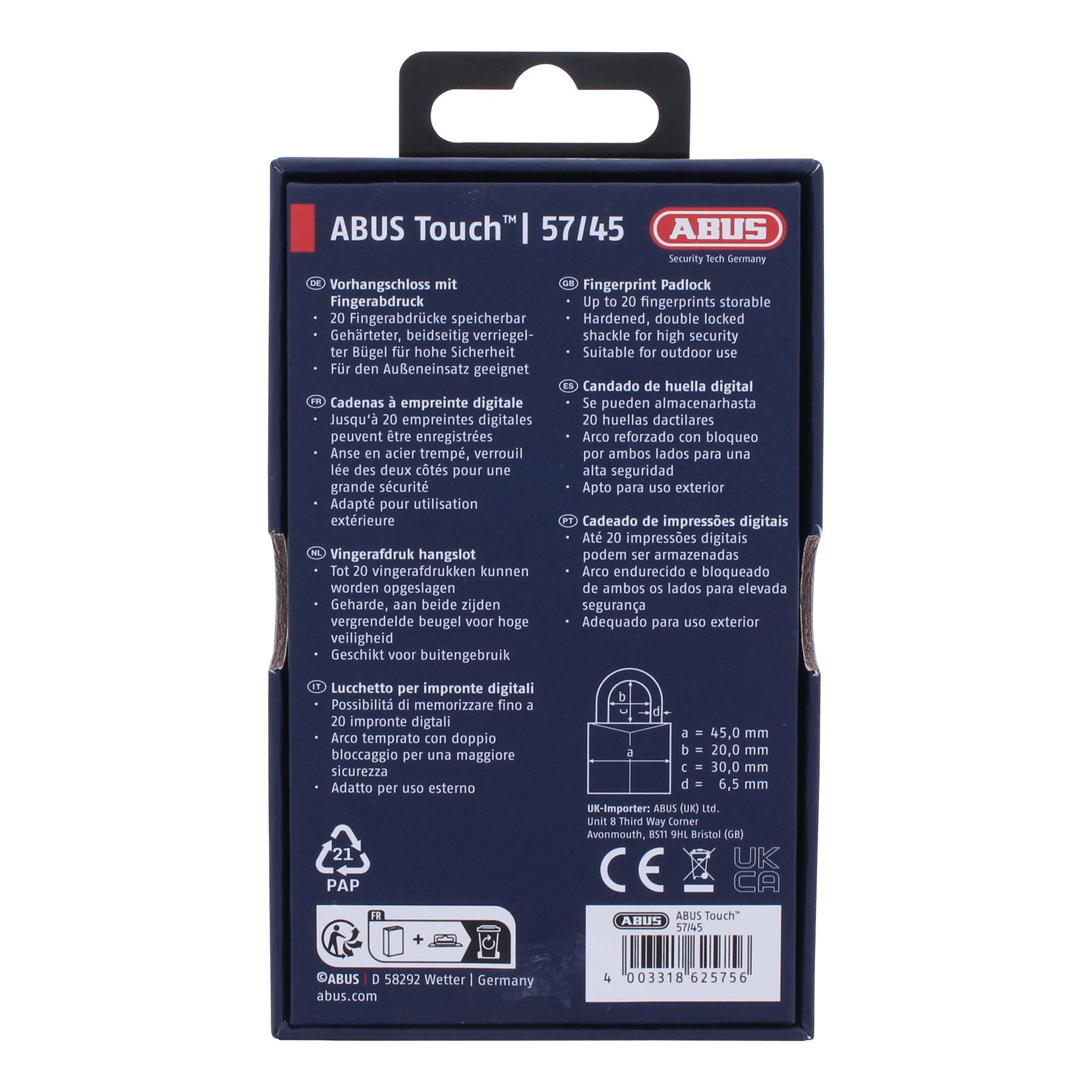 ABUS Vorhangschloss 57/45 Touch Fingerprint-Schloss, Adapter, Elektronik, Computer-Ausrüstung, Computerausrüstung