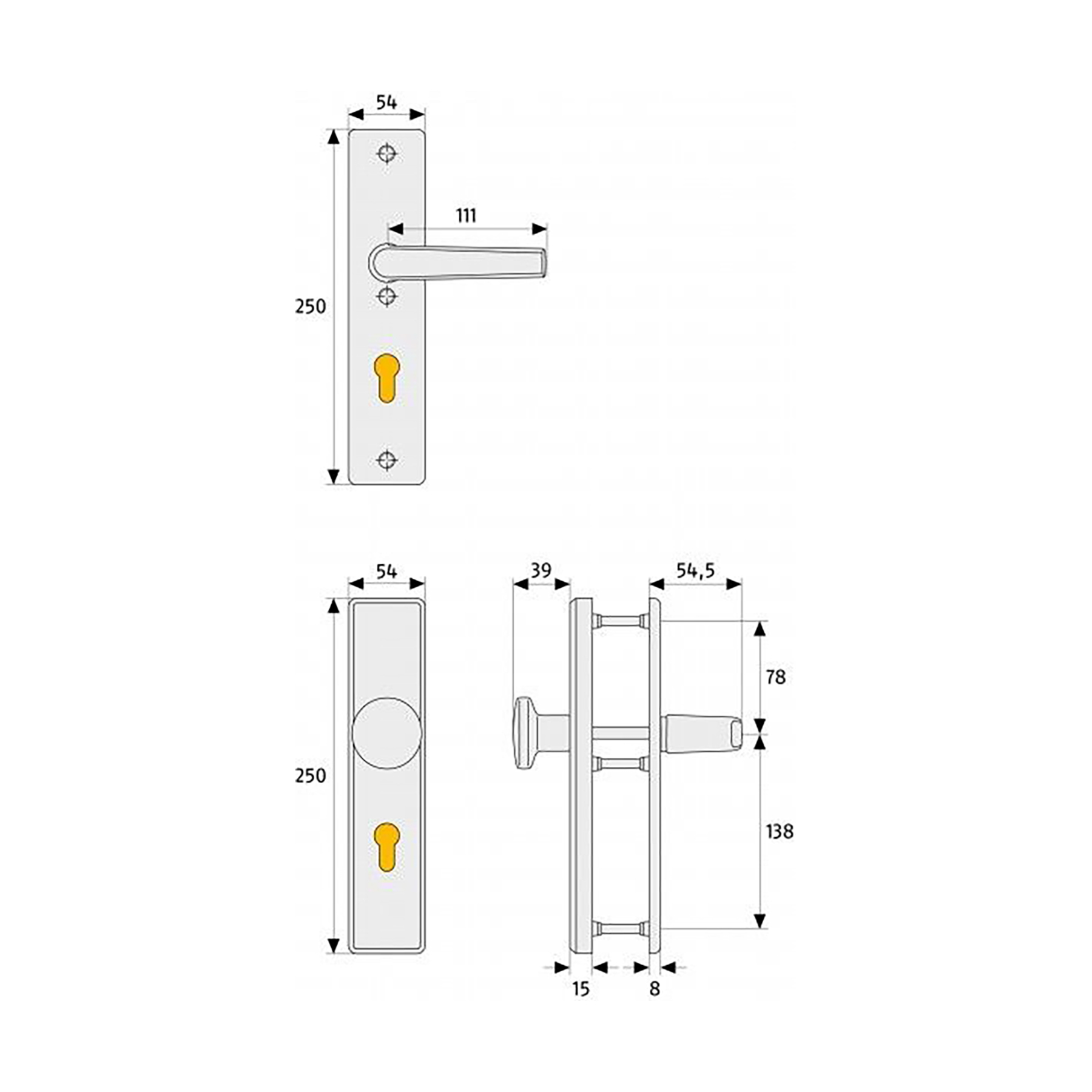 ABUS Schutz-Wechselgarnitur Schutzbeschlag HLS214 F1 F2 92mm F2 - neusilberfarbig, Griff, Griff, Griff, Griff
