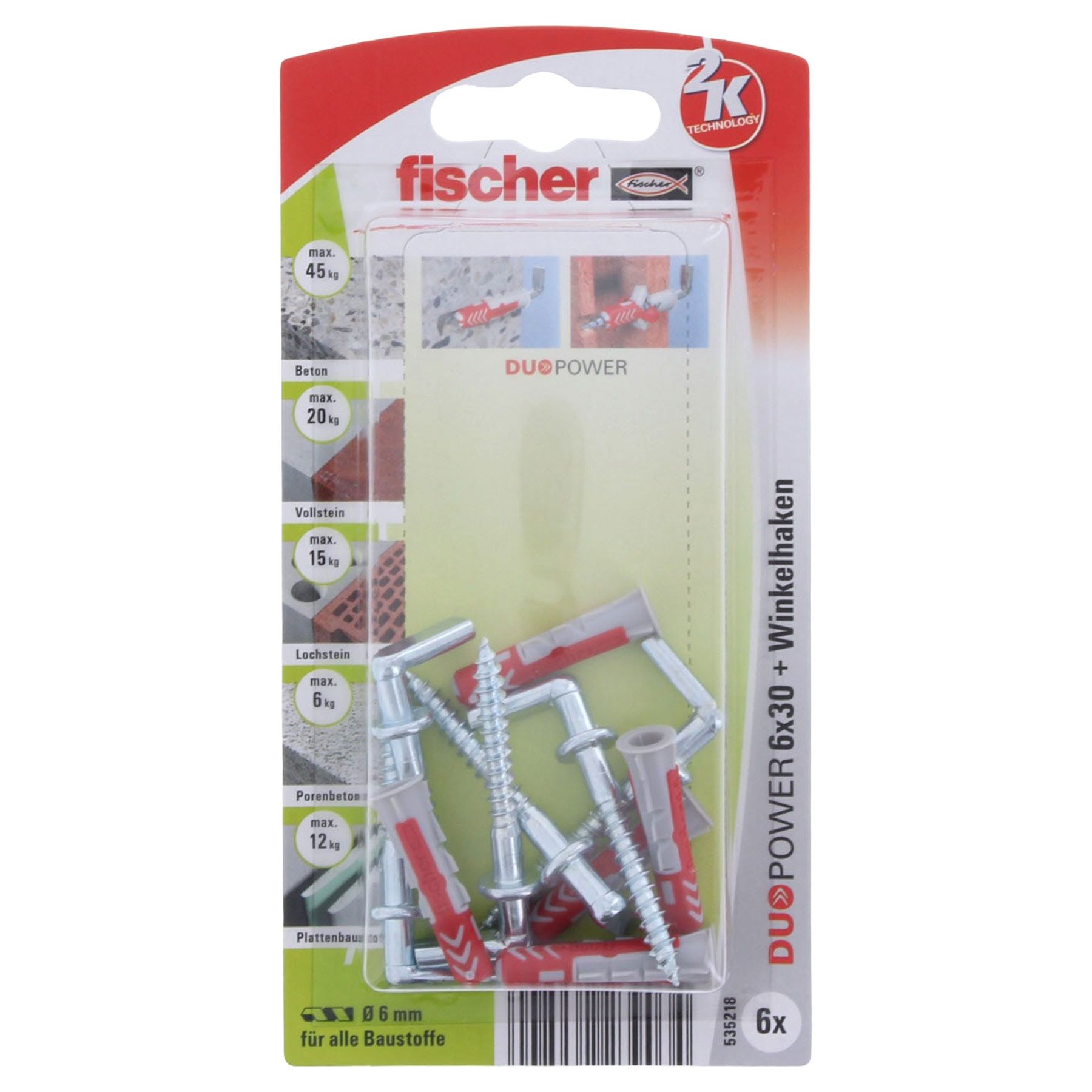 Fischer DUOPOWER 6x30mm WH mit Windelhaken 6 Stück, Maschine, Schraube