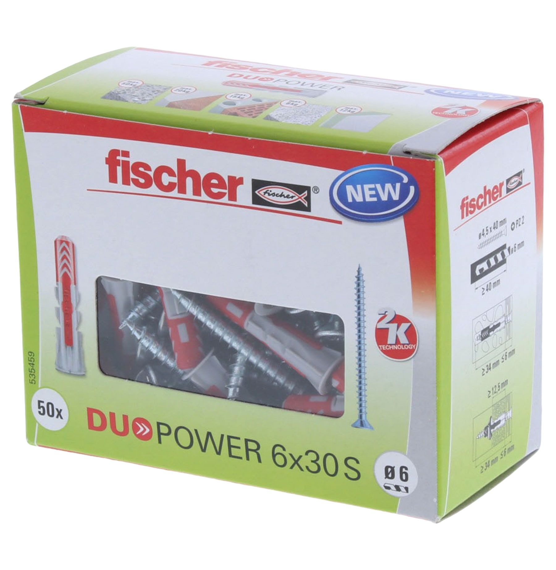 Fischer DUOPOWER 6x30 S Dübel mit Schraube 50 Stück